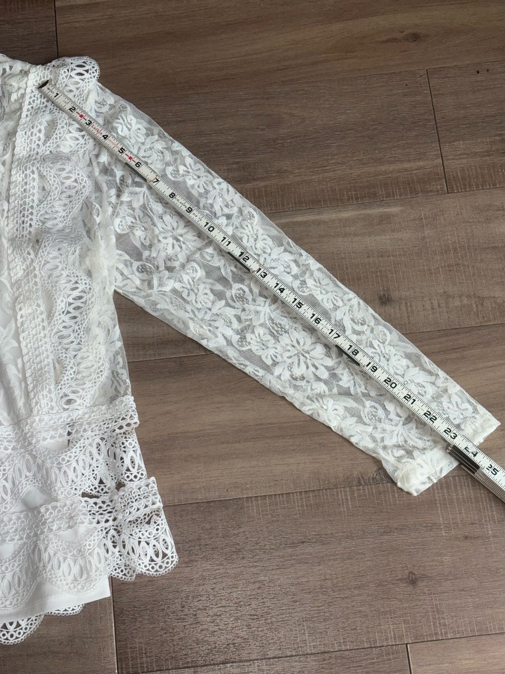 Ivory White Lace Blouse Floral Crochet Trim Romantic Boho Long Sleeve Large - Picture 6 of 9